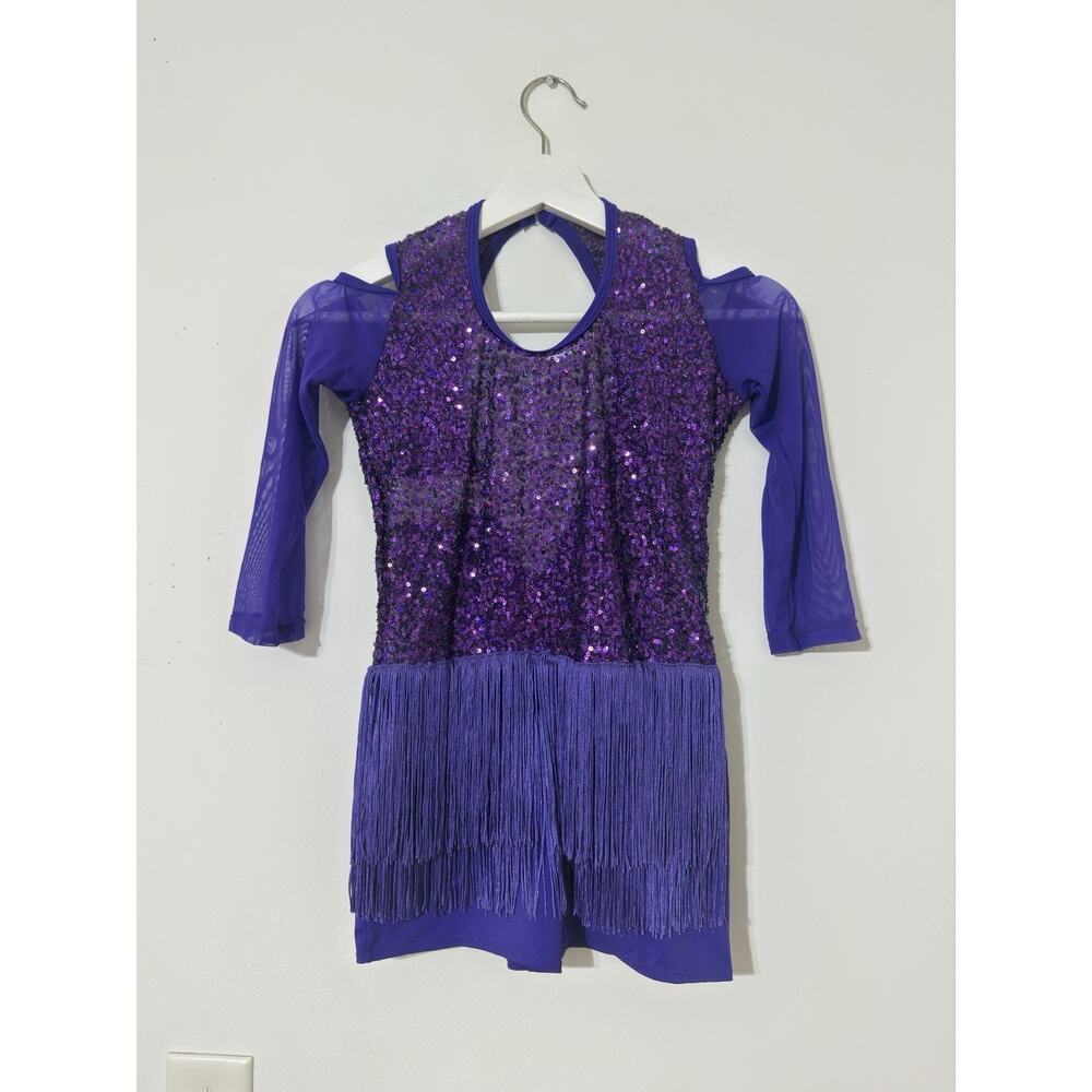 Revolution Dance Costume Large Child Purple Recital Jazz with Sequins & Fringe